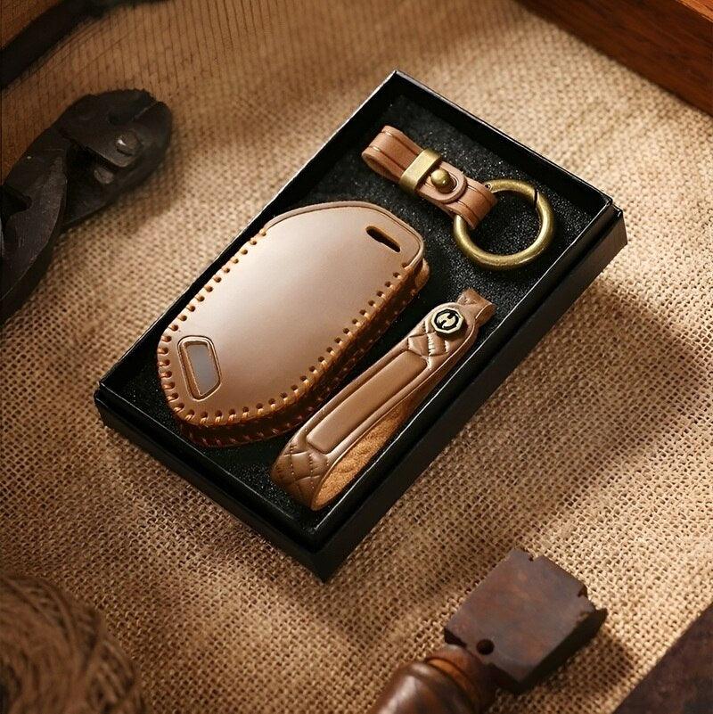 Leather Car Key Case Cover Fob Shell for Kia EV3 - Evoevs